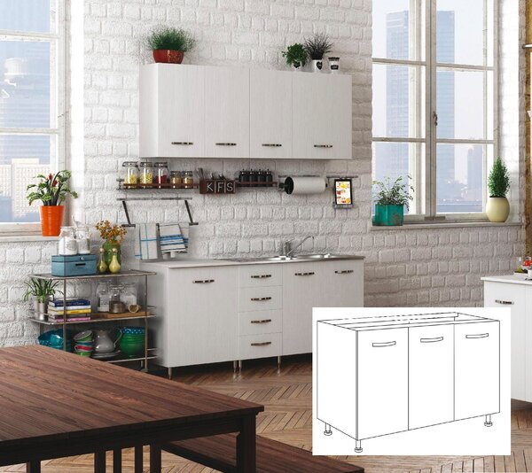 AZUR LINE Mobile Lavello Cucina Sottolavello 120x50x85h cm colore Bianco - BFS120KIT