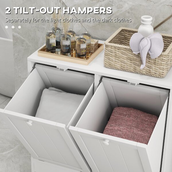 DecHome Mobile Portabiancheria con 2 Scomparti a Ribalta in Legno 66x33x68 cm colore Bianco