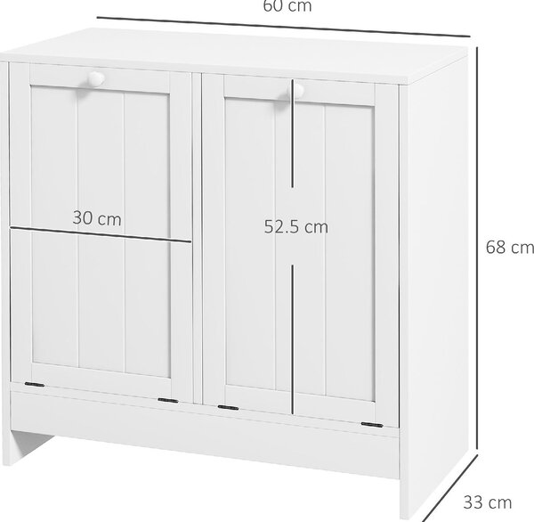 DecHome Mobile Portabiancheria con 2 Scomparti a Ribalta in Legno 66x33x68 cm colore Bianco