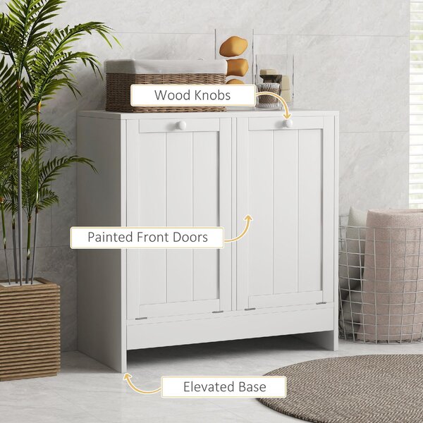 DecHome Mobile Portabiancheria con 2 Scomparti a Ribalta in Legno 66x33x68 cm colore Bianco