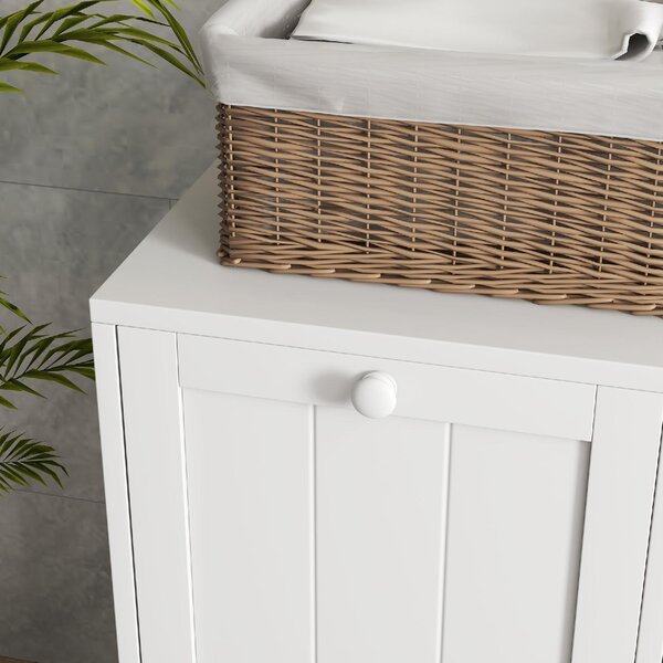 DecHome Mobile Portabiancheria con 2 Scomparti a Ribalta in Legno 66x33x68 cm colore Bianco