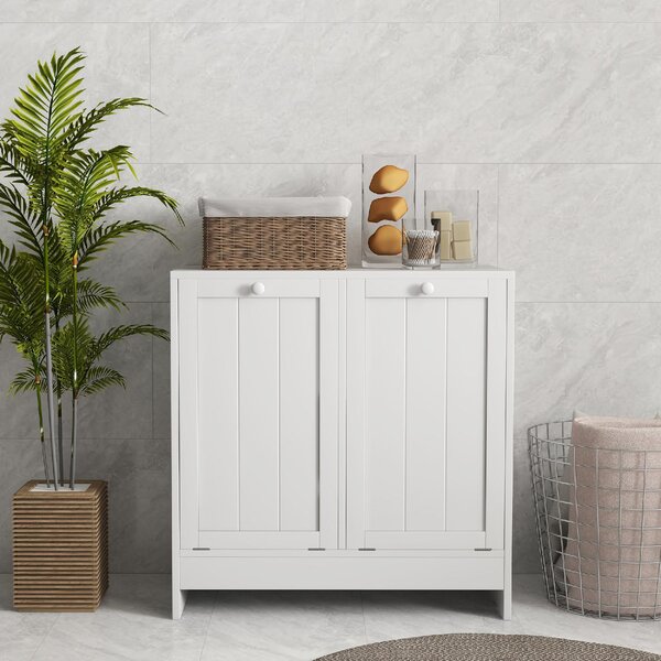 DecHome Mobile Portabiancheria con 2 Scomparti a Ribalta in Legno 66x33x68 cm colore Bianco