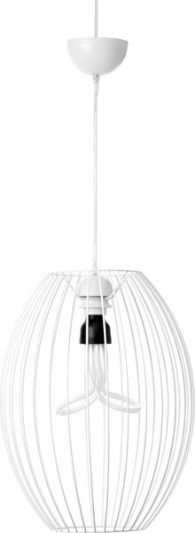 Lampada a sospensione Padiro, 32 x 32 x 41 cm, bianca, realizzata in filo di acciaio, con diffusore sferico