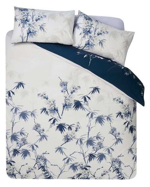 Set copripiumino e federa blu scuro/color crema per letto matrimoniale 3 pezzi 200x200 cm Kyoto Floral – Catherine Lansfield