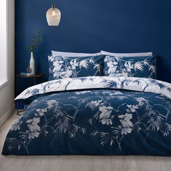 Set copripiumino e federa blu scuro/color crema per letto matrimoniale 3 pezzi 200x200 cm Kyoto Floral – Catherine Lansfield
