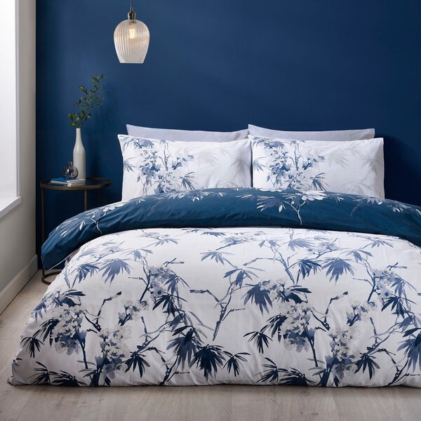 Set copripiumino e federa blu scuro/color crema per letto matrimoniale 3 pezzi 200x200 cm Kyoto Floral – Catherine Lansfield