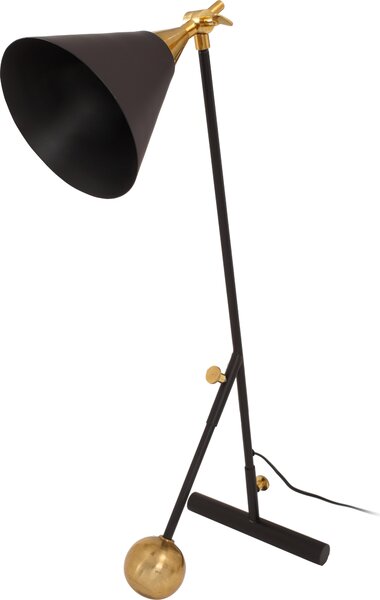 Lampada da tavolo Padiro, 50 x 16 x 76 cm - nera e dorata - in ferro - con paralume inclinato e base decorativa