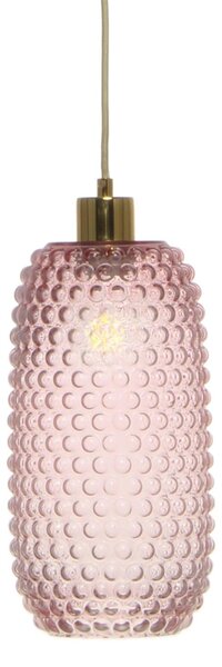 Lampada a sospensione Padiro, 15 x 15 x 34 cm, rosa, in vetro, con superficie strutturata, attacco E27