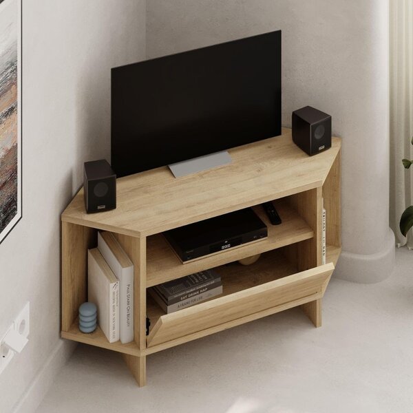 DecHome Mobile TV Angolare Moderno 1 Anta 3 Vani a Giorno Dimensioni 95,7x35,4x45,3 cm colore Rovere - Viva