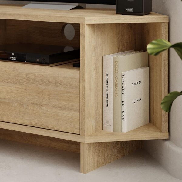 DecHome Mobile TV Angolare Moderno 1 Anta 3 Vani a Giorno Dimensioni 95,7x35,4x45,3 cm colore Rovere - Viva