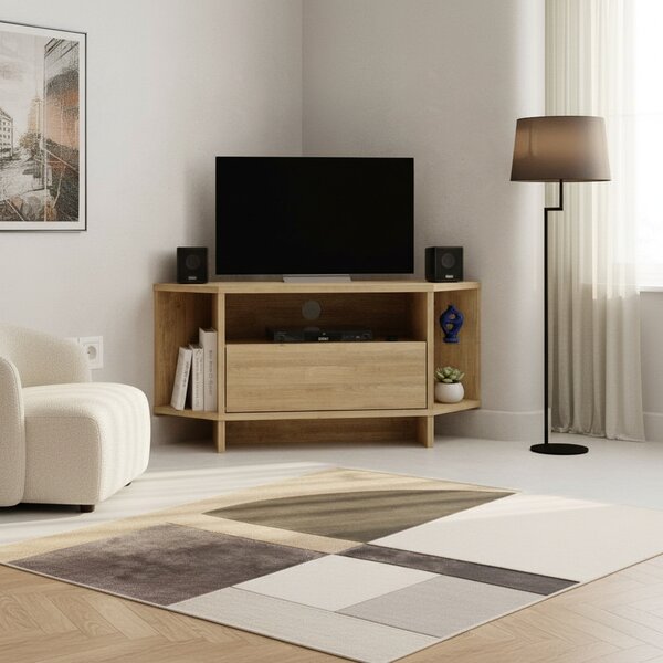 DecHome Mobile TV Angolare Moderno 1 Anta 3 Vani a Giorno Dimensioni 95,7x35,4x45,3 cm colore Rovere - Viva