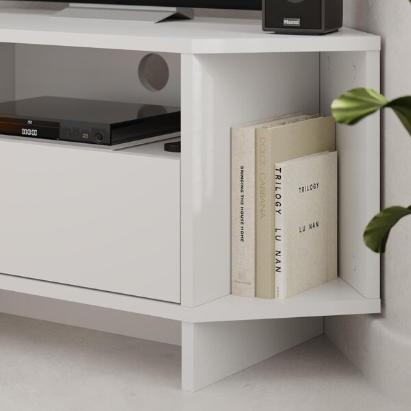 DecHome Mobile TV Angolare Moderno 1 Anta 3 Vani a Giorno Dimensioni 95,7x35,4x45,3 cm colore Bianco - Viva