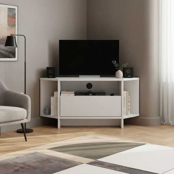 DecHome Mobile TV Angolare Moderno 1 Anta 3 Vani a Giorno Dimensioni 95,7x35,4x45,3 cm colore Bianco - Viva