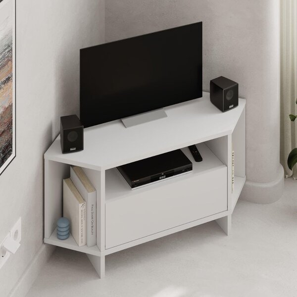 DecHome Mobile TV Angolare Moderno 1 Anta 3 Vani a Giorno Dimensioni 95,7x35,4x45,3 cm colore Bianco - Viva
