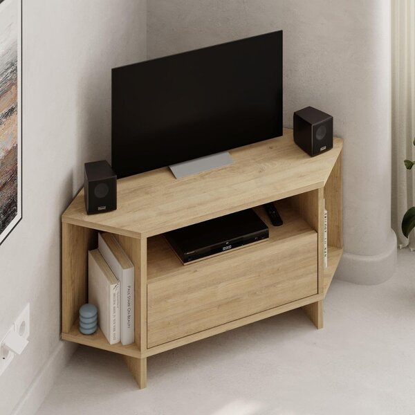 DecHome Mobile TV Angolare Moderno 1 Anta 3 Vani a Giorno Dimensioni 95,7x35,4x45,3 cm colore Rovere - Viva