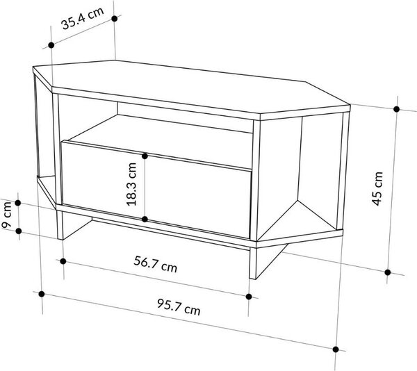 DecHome Mobile TV Angolare Moderno 1 Anta 3 Vani a Giorno Dimensioni 95,7x35,4x45,3 cm colore Bianco - Viva