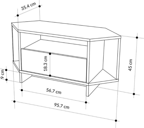 DecHome Mobile TV Angolare Moderno 1 Anta 3 Vani a Giorno Dimensioni 95,7x35,4x45,3 cm colore Rovere - Viva