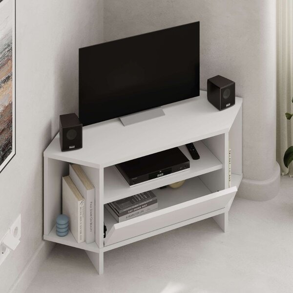DecHome Mobile TV Angolare Moderno 1 Anta 3 Vani a Giorno Dimensioni 95,7x35,4x45,3 cm colore Bianco - Viva