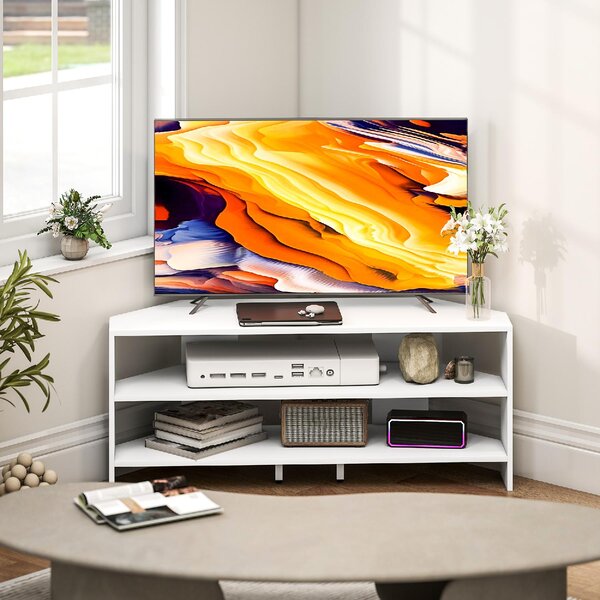 DecHome Mobile TV Angolare Moderno 2 Vani a Giorno in Legno Dimensioni 110x36x45 cm colore Bianco