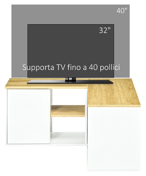 DecHome Mobile TV Angolare Moderno 2 Ante 3 Vani a Giorno Dimensioni 90x90x45 cm colore Bianco/Legno