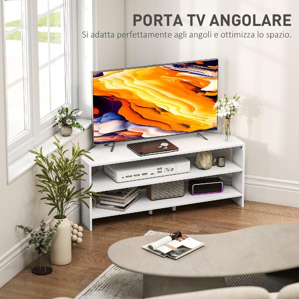 DecHome Mobile TV Angolare Moderno 2 Vani a Giorno in Legno Dimensioni 110x36x45 cm colore Bianco