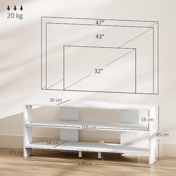 DecHome Mobile TV Angolare Moderno 2 Vani a Giorno in Legno Dimensioni 110x36x45 cm colore Bianco