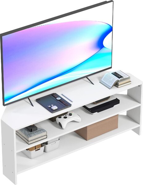 DecHome Mobile TV Angolare Moderno 2 Vani a Giorno in Legno Dimensioni 110x36x45 cm colore Bianco