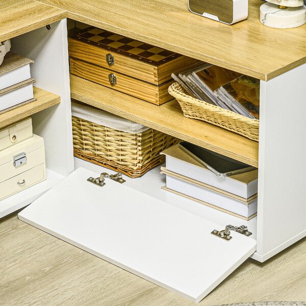 DecHome Mobile TV Angolare Moderno 2 Ante 3 Vani a Giorno Dimensioni 90x90x45 cm colore Bianco/Legno