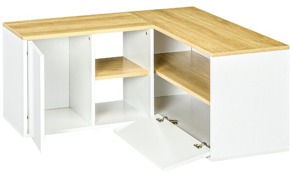 DecHome Mobile TV Angolare Moderno 2 Ante 3 Vani a Giorno Dimensioni 90x90x45 cm colore Bianco/Legno