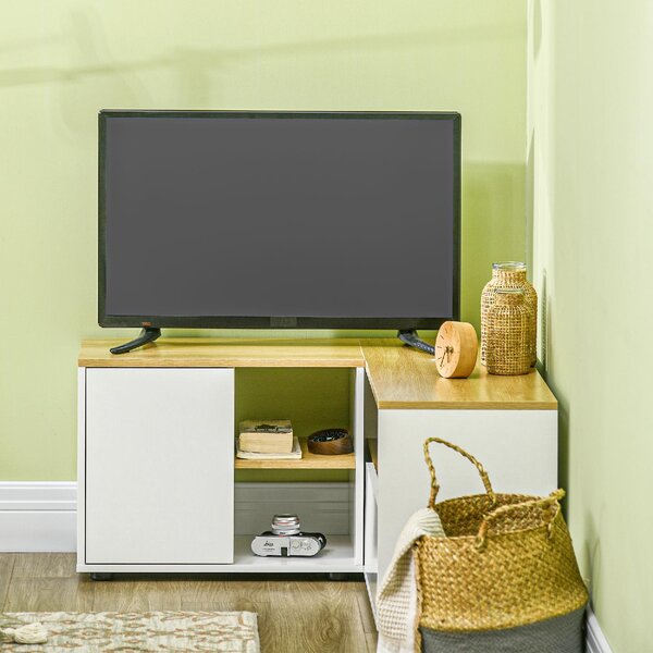 DecHome Mobile TV Angolare Moderno 2 Ante 3 Vani a Giorno Dimensioni 90x90x45 cm colore Bianco/Legno
