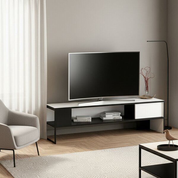DecHome Mobile TV Industriale 1 Anta 1 Vano a Giorno in Metallo Dimensioni 150x35x42 cm colore Nero - Concord