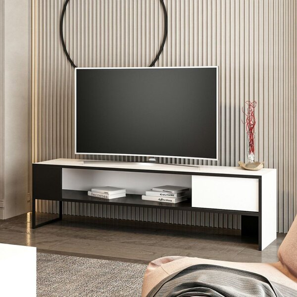 DecHome Mobile TV Industriale 1 Anta 1 Vano a Giorno in Metallo Dimensioni 150x35x42 cm colore Nero - Concord