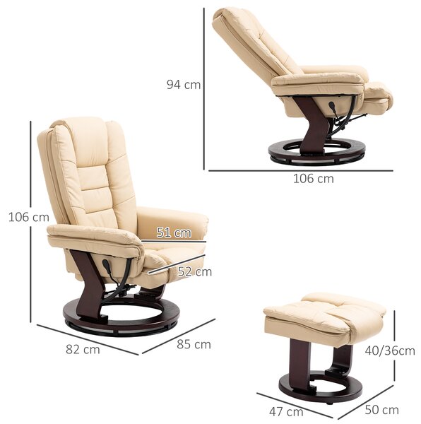 HOMCOM Set Poltrona Relax e Pouf Poggiapiedi, Girevole a 360° e Reclinabile, Similpelle PU|Aosom