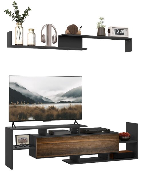 DecHome Mobile TV Industriale 1 Anta 4 Vani a Giorno in Legno Dimensioni 153,6x25x42 cm colore Nero e Marrone
