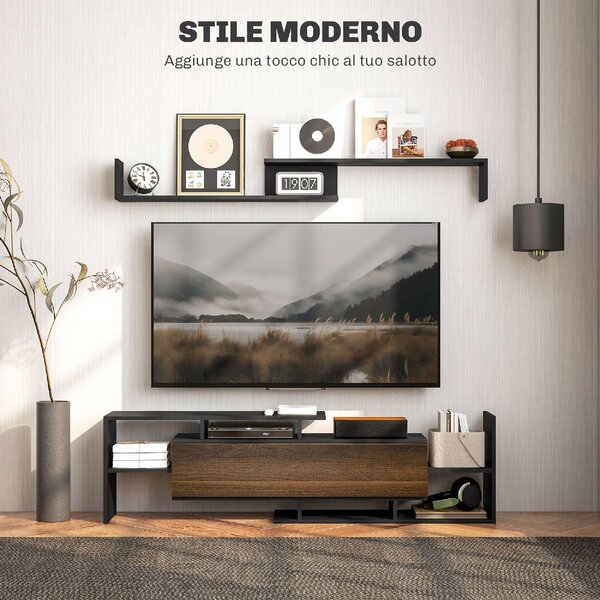 DecHome Mobile TV Industriale 1 Anta 4 Vani a Giorno in Legno Dimensioni 153,6x25x42 cm colore Nero e Marrone