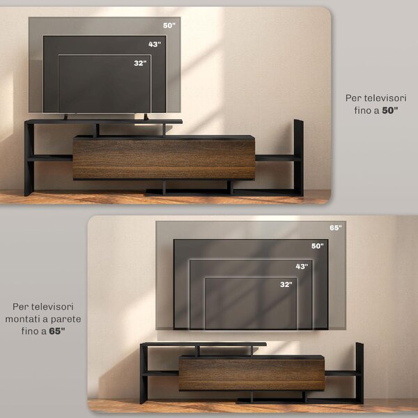 DecHome Mobile TV Industriale 1 Anta 4 Vani a Giorno in Legno Dimensioni 153,6x25x42 cm colore Nero e Marrone