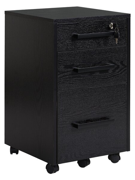 HOMCOM Cassettiera Portadocumenti da Ufficio con 3 Cassetti, 5 Ruote, Nero, 39.2 x 40 x 65.4cm