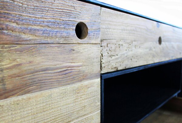 DecHome Mobile TV Industriale 2 Ante 2 Vani a Giorno 1 Cassetto in Legno Dimensioni 180x48x60 cm colore Marrone - Fresco