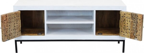 DecHome Mobile TV Industriale 2 Ante 2 Vani a Giorno in Metallo e Legno Dimensioni 130x40x55 cm colore Marrone - Dantein