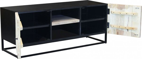 DecHome Mobile TV Industriale 2 Ante 2 Vani a Giorno in Legno Dimensioni 140x46x56 cm colore Nero/Beige