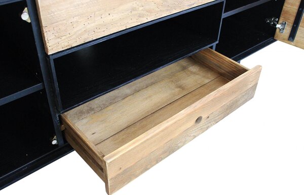 DecHome Mobile TV Industriale 2 Ante 2 Vani a Giorno 1 Cassetto in Legno Dimensioni 180x48x60 cm colore Marrone - Fresco