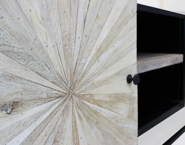 DecHome Mobile TV Industriale 2 Ante 2 Vani a Giorno in Legno Dimensioni 140x46x56 cm colore Nero/Beige