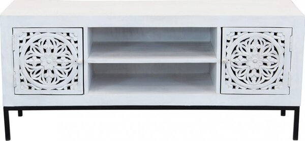 DecHome Mobile TV Industriale 2 Ante 2 Vani a Giorno in Metallo e Legno Dimensioni 130x40x55 cm colore Marrone - Dantein