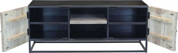DecHome Mobile TV Industriale 2 Ante 2 Vani a Giorno in Legno Dimensioni 140x46x56 cm colore Nero/Beige