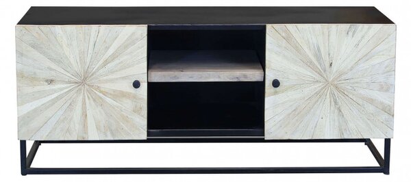 DecHome Mobile TV Industriale 2 Ante 2 Vani a Giorno in Legno Dimensioni 140x46x56 cm colore Nero/Beige