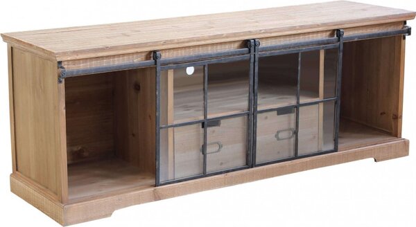 DecHome Mobile TV Industriale 2 Ante Scorrevoli 2 Vani a Giorno in Legno e Acciaio Dimensioni 160x45,5x60 cm colore Legno - Dorian