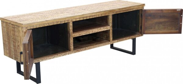 DecHome Mobile TV Industriale 2 Ante 2 Vani a Giorno in Metallo e Legno Dimensioni 160x45x60 cm colore Nero - Bordigherain