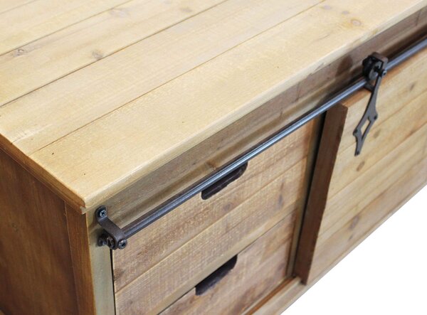 DecHome Mobile TV Industriale 2 Ante 4 Cassetti in Metallo e Legno Dimensioni 151x45x52 cm colore Marrone