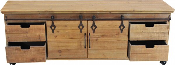DecHome Mobile TV Industriale 2 Ante 4 Cassetti in Metallo e Legno Dimensioni 151x45x52 cm colore Marrone