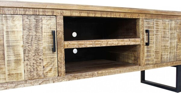 DecHome Mobile TV Industriale 2 Ante 2 Vani a Giorno in Metallo e Legno Dimensioni 160x45x60 cm colore Nero - Bordigherain
